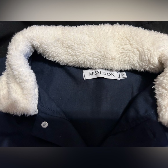 MISSLOOK Sherpa button up jacket white and blue small - Picture 3 of 6